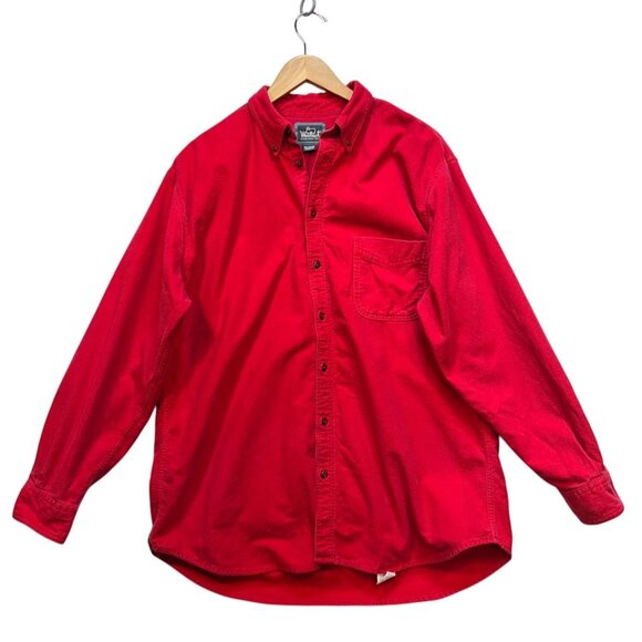 Woodrich Mens Long Sleeve Button Down Shirt Large Red Cotton Casual Pocket - Picture 1 of 12
